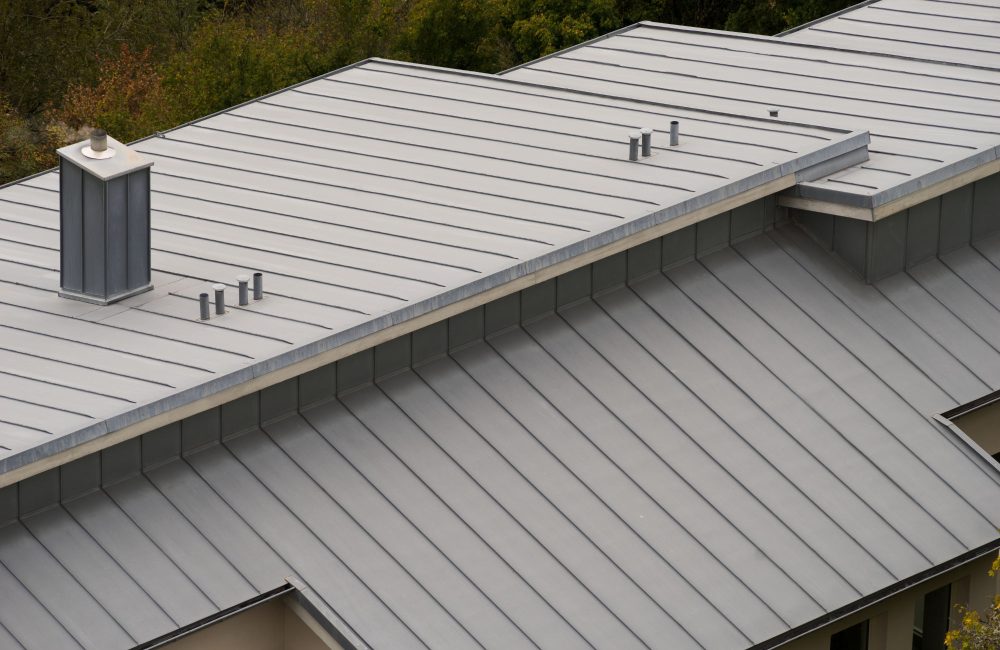Architecture modern roof made of titanium zinc bird's eye view